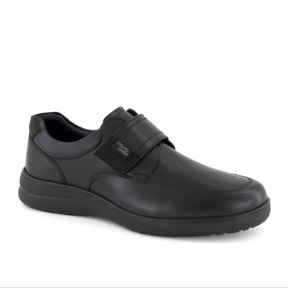 NEW FERRATO men's flat base leather round toe shoes in black
